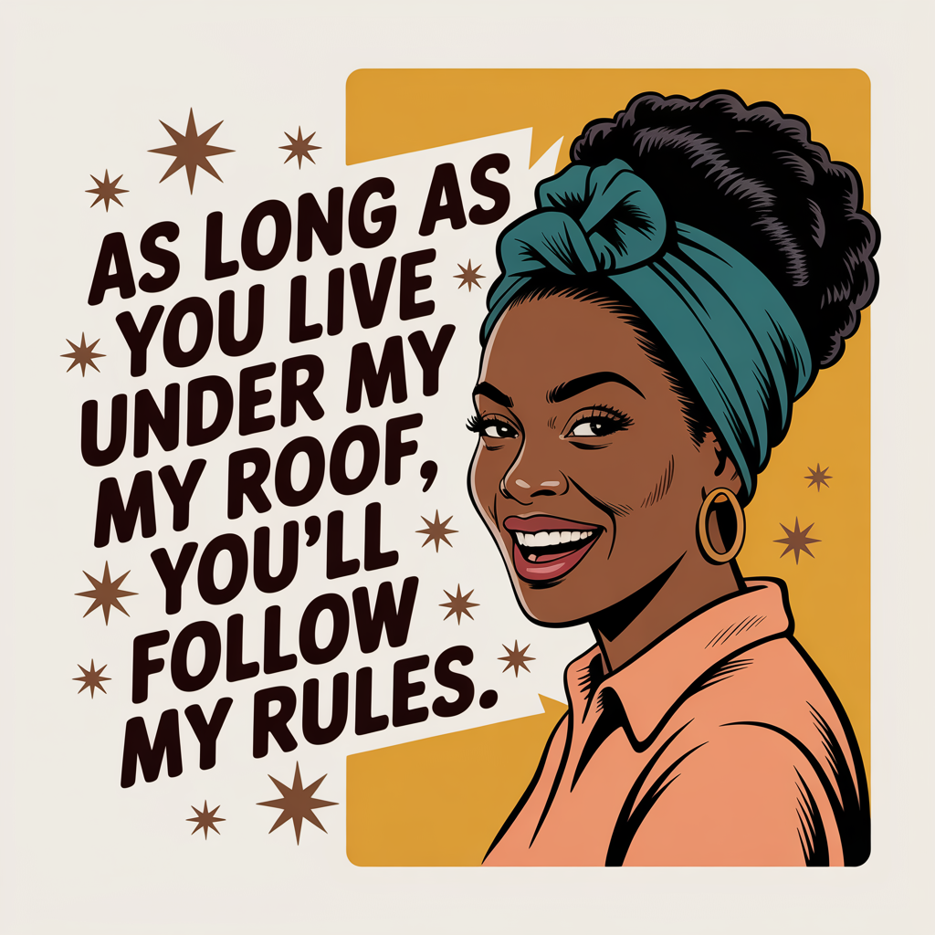 Black Mom Rules Wall Art | As Long As You Live Under My Roof Print #3 | Retro Parenting Poster