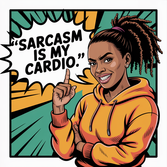 Sarcasm Is My Cardio – Funny Afrocentric Digital Art | Comic-Style Printable | Humor PNG