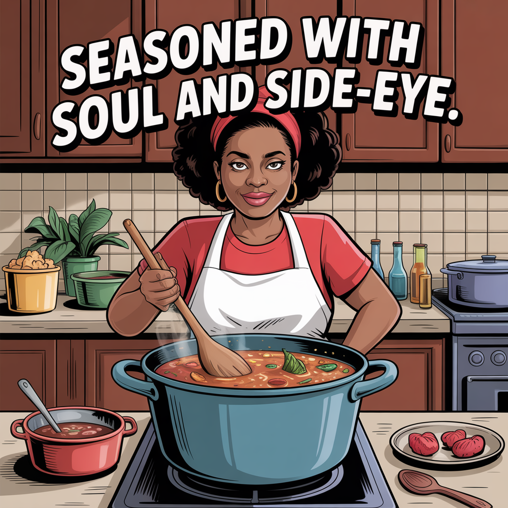 "Seasoned with Soul and Side-Eye" Black Mama Kitchen Art Design #2 - Funny Cooking Prints - Digital Download Wall Décor - Instant Download