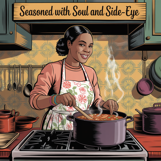 "Seasoned with Soul and Side-Eye" Black Mama Kitchen Art Design #3 - Funny Cooking Prints - Digital Download Wall Décor - Instant Download