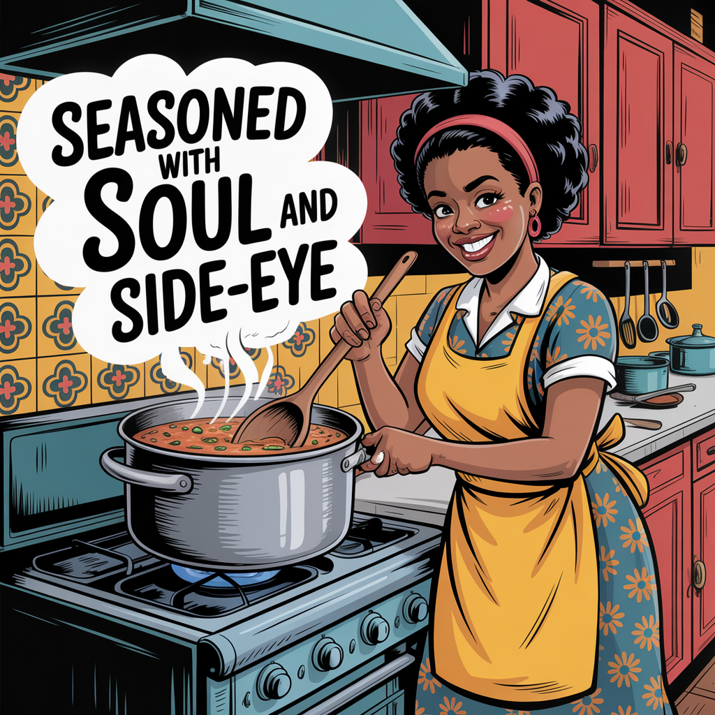 "Seasoned with Soul and Side-Eye" Black Mama Kitchen Art Design #5 - Funny Cooking Prints - Digital Download Wall Décor - Instant Download