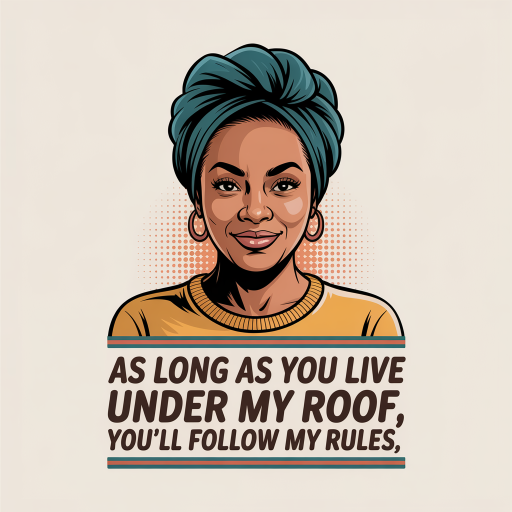 Black Mom Rules Wall Art | As Long As You Live Under My Roof Print #2 | Retro Parenting Poster
